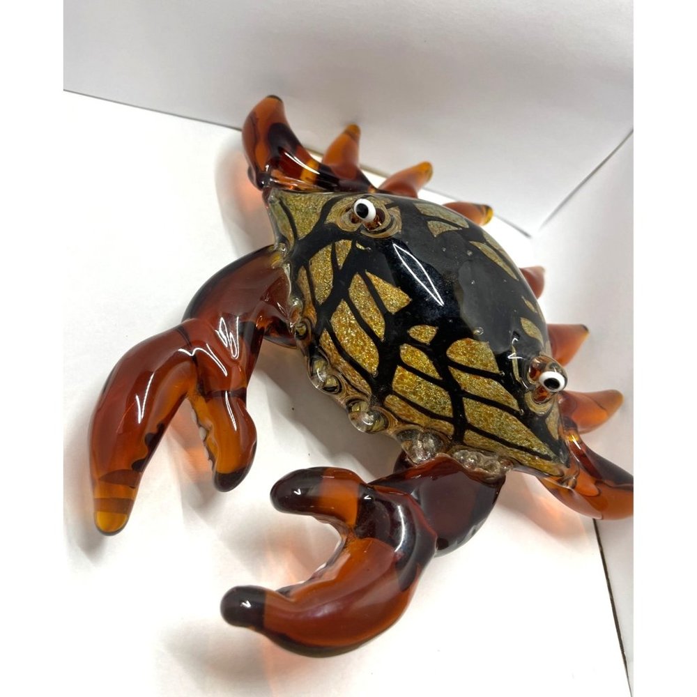 Murano Glass Golden Flecks Crab Figurine Art Amber Brown Crustasean - Picture 2 of 6